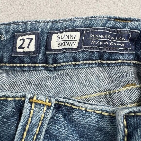 Miss Me Sunny Skinny Jeans Women’s 27x29 Blue Denim Low Rise Distressed - Picture 14 of 16